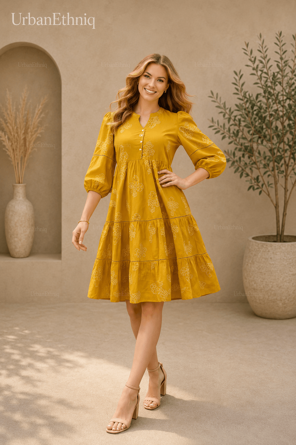 Mustard Yellow Printed Dress